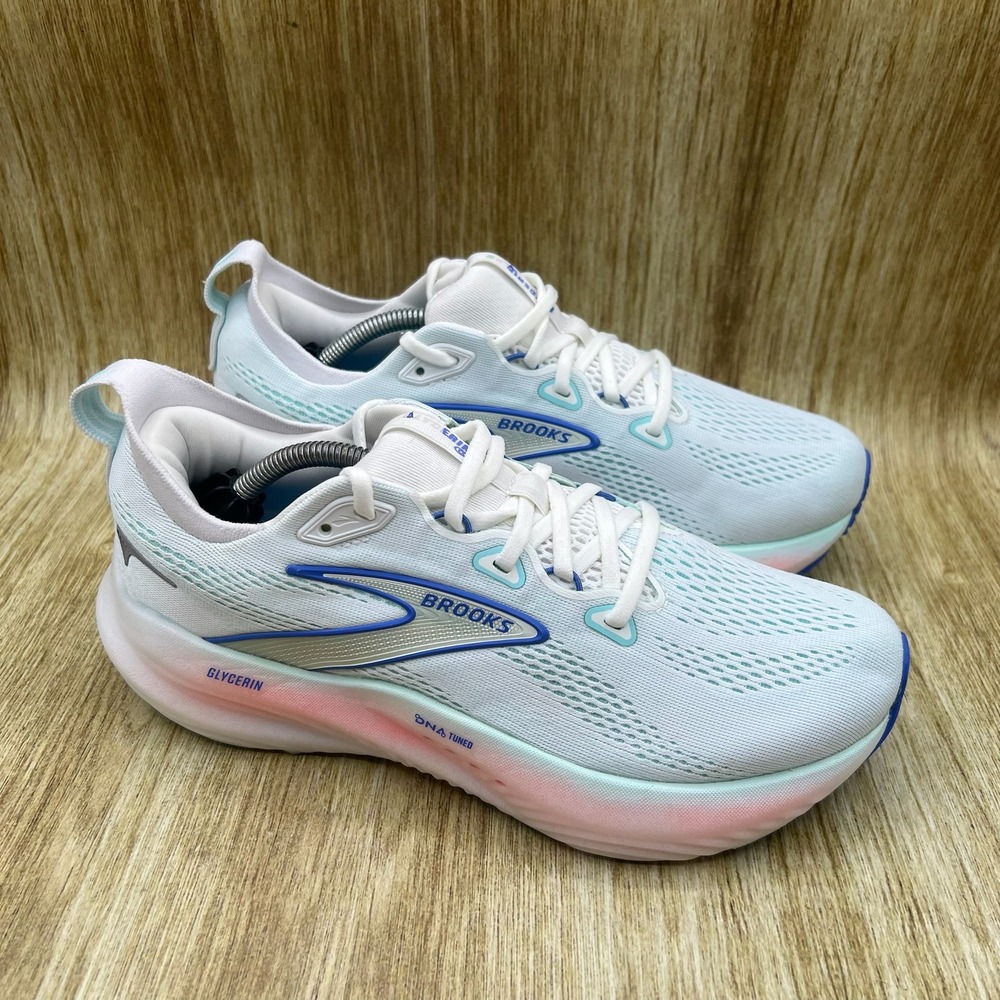 Brooks Glycerin 22 Running Shoes Womens 8.5 D White Limpet Blue Pink 1204341D110